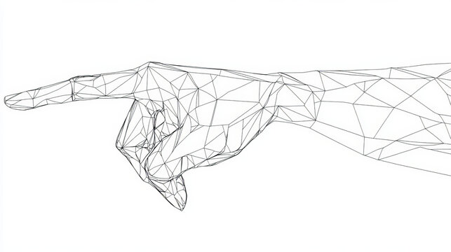 Digital hand pointing something. Abstract digital hand. Forefinger in polygons and lines. Vector low poly wireframe illustration.