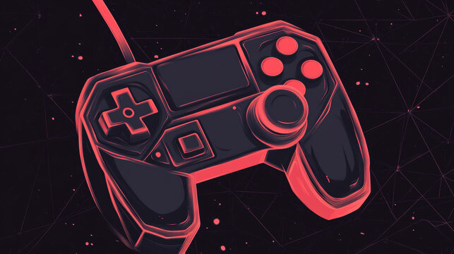 Abstract mash line and point image of joystick for video games. Vector illustration origami on black background with an inscription. Computer games concept with distruction effect. Polygonal art.