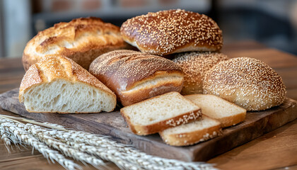 Different bread and bread slices. Food background