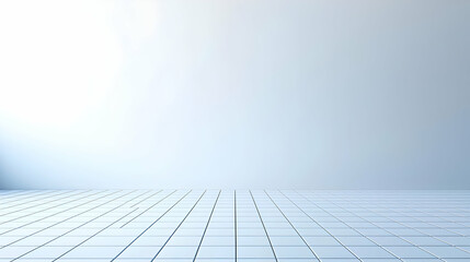 Abstract Digital Grid Pattern On Blue Tiled Floor With White Gradient Background And Soft Lighting