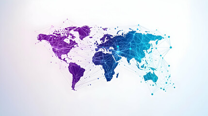 Fototapeta premium Abstract World Map With Digital Network Connections In Blue And Purple Gradient On White Background