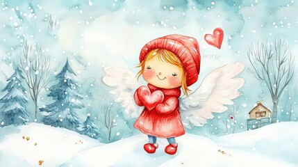 Little girl and cute fairy. Valentine's Day card, template