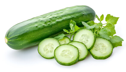 Cucumber and cucumber slices isolated on a white background