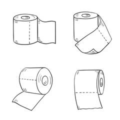 Cartoon toilet paper set. Vector outline doodle illustration