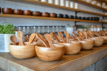 Craftsman creates wooden bowls and spoons in a well-lit workshop showcasing his carpentry skills