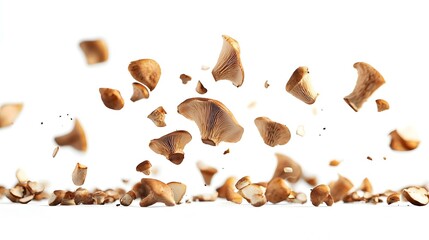 Fototapeta premium Falling champignon mushroom isolated on white