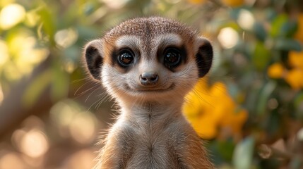 Fototapeta premium a close up of a meerkat looking at the camera with a blurred background