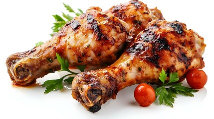 Paha Ayam Panggang Terisolasi di Latar Belakang Putih. Makanan Amerika