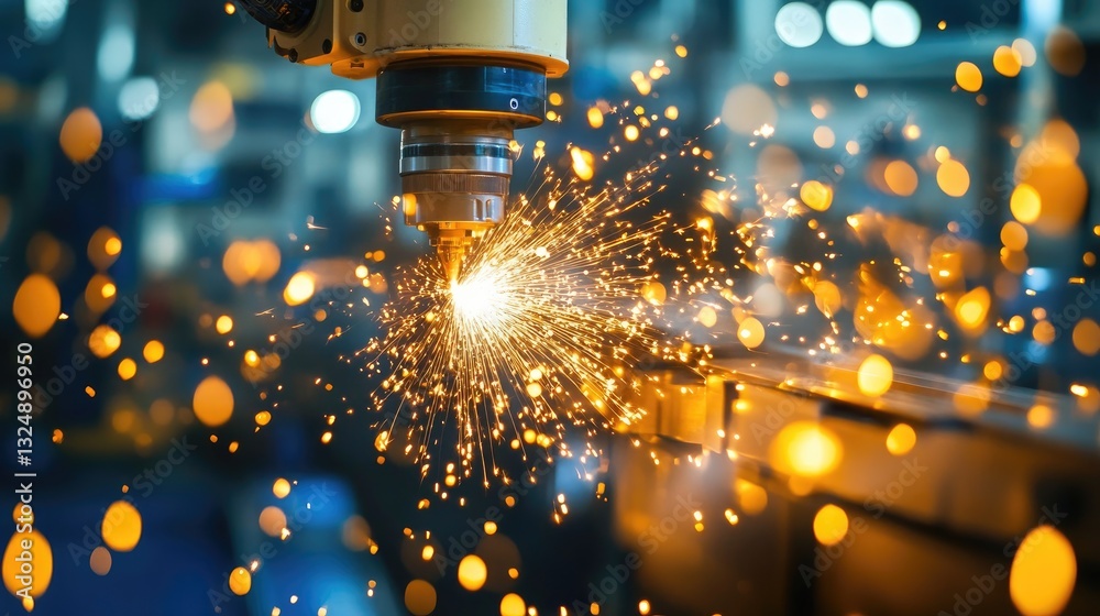 Poster ai-controlled precision machining robots shaping intricate mechanical parts with high accuracy.