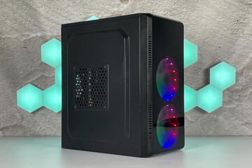 Modern black computer system unit  with rgb fans