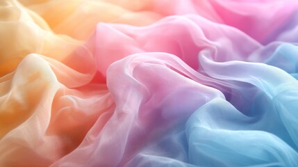 Fototapeta premium a close up of a colorful fabric with a soft, blurred background The fabric is composed of a variety of colors, including blues, greens, yellows, and pinks, creatin