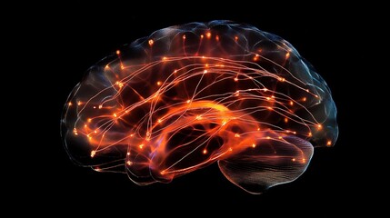 An illuminated human brain structure with neural network connections shown