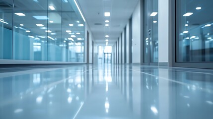 Bright Modern Corridor with Large Windows, A long, bright corridor with large windows allowing natural light to flood in