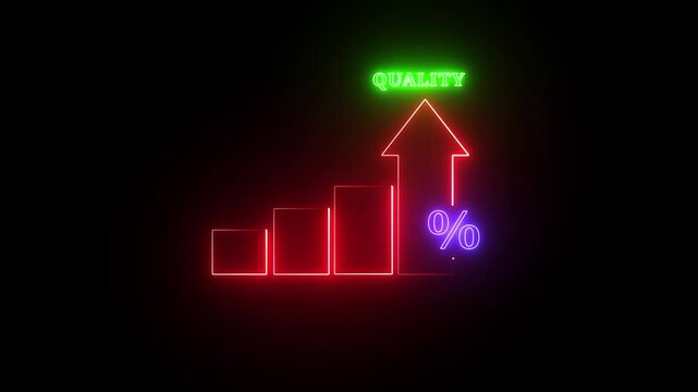 glowing neon Percentage icon of quality Successful organization strategy and management. Profit high growth percent icon, business concept chart icon animation background.