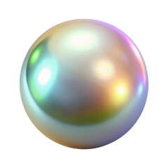 Fototapeta premium Iridescent real pearl-like sphere with smooth halographic reflective surface, 3D PNG plastic style, isolated transparent background 