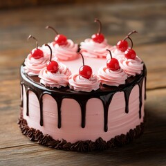 Cake atop wooden backdrop