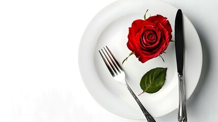 Table setting for Valentines Day with rose