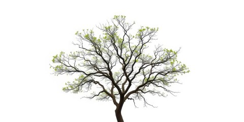 Obraz premium A solitary tree, branches reaching skyward against pure white, element, environment