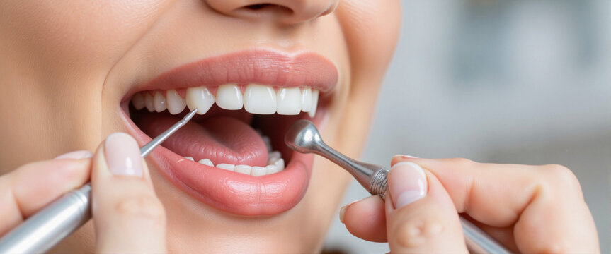 Patient receiving dental care in clinic, oral health maintenance