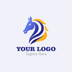 Modern Logo With a blue horse head and a yellow mane.