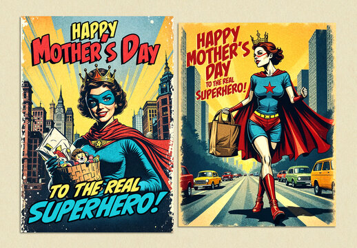 60s Comic Style Mother's Day Poster Layout Set