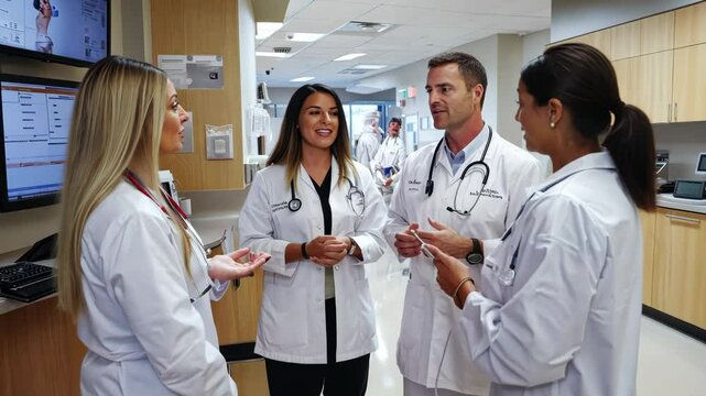 Medical team collaborating in modern hospital for patient care