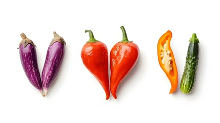 Eggplants Peppers and Zucchini isolated on white background