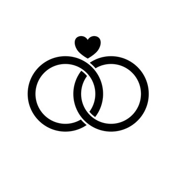 wedding rings with heart - vector icon
