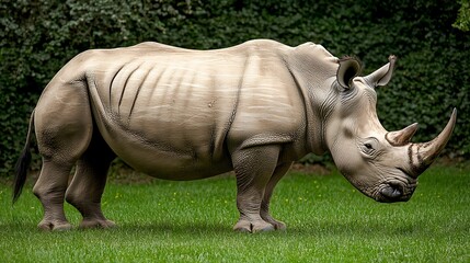 Obraz premium Powerful Gray Rhinoceros in Lush Green Field