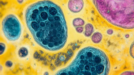 Vibrant and Colorful Abstract Microorganisms Featuring Unique Patterns and Textures in a Dynamic Presentation
