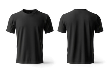 Fototapeta premium plain black t-shirt mockup design. front and rear view. isolated on transparent background. generative ai 