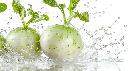 Kohlrabi with water splash isolated on white background