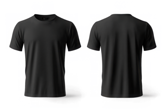 plain black t-shirt mockup design. front and rear view. isolated on transparent background. generative ai 
