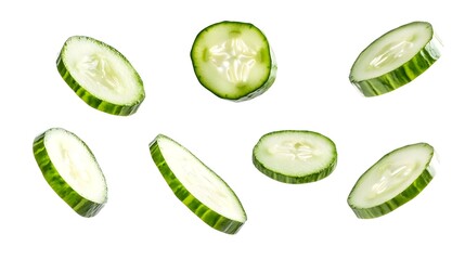 Cucumber Slices Isolated on White Background