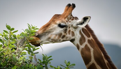 Obraz premium giraffe portrait in detail reaching leaves