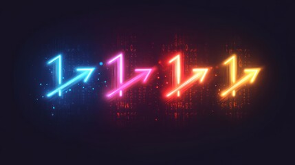 Neon arrows in vibrant colors indicating direction or progress against a dark background.