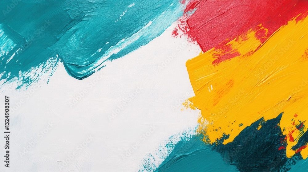 Leinwandbilder bold abstract background featuring dynamic paint strokes in teal, yellow, and red with defined white