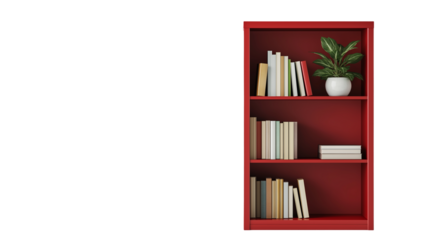 shelves , red bookshelf isolated on white background , transparent png