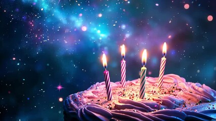 Video of dreamlike cosmic birthday scene with glowing elements	