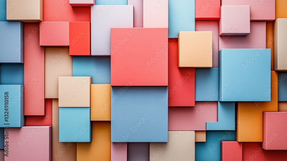 Aufkleber Colorful arrangement of geometric shapes forms an abstract backdrop in a creative space during daylight hours