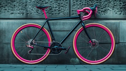 Chic bicycle with high-contrast black and neon pink frame, sleek photography