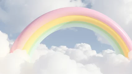 Bright rainbow and pink clouds