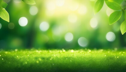 Obraz premium spring background abstract banner green blurred bokeh lights panorama header