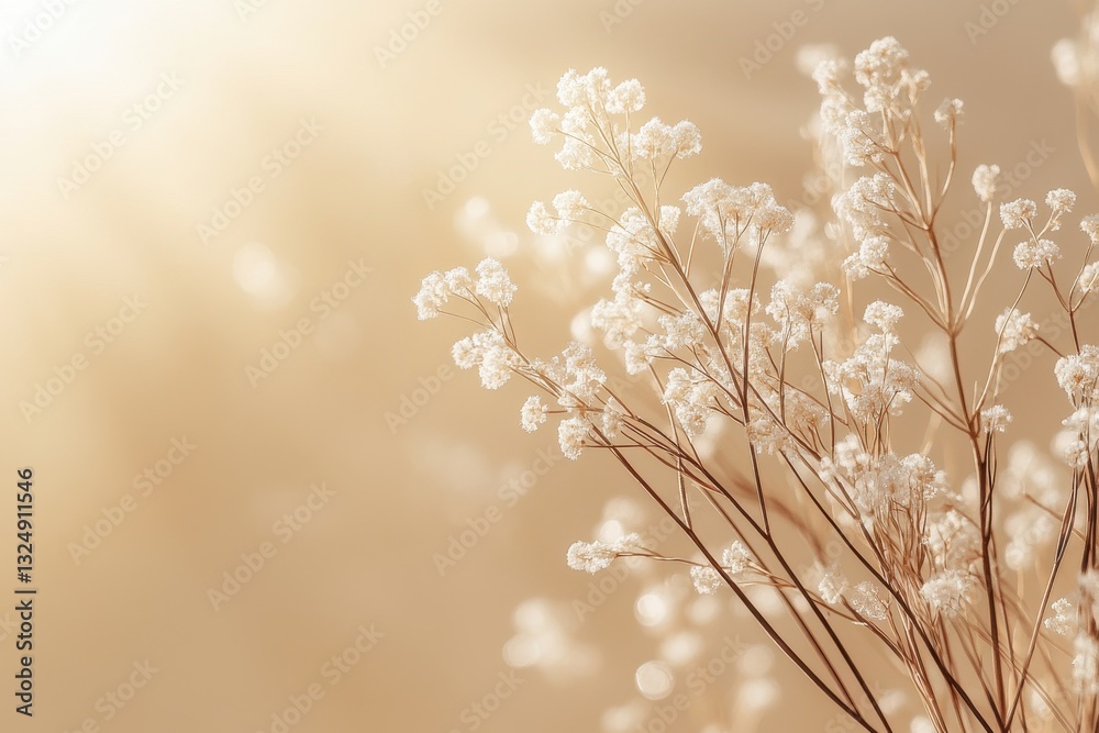 Poster elegant vase with delicate flowers casting soft shadows in a serene space during afternoon light