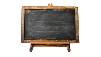 Small wooden blank chalkboard on easel with transparent background