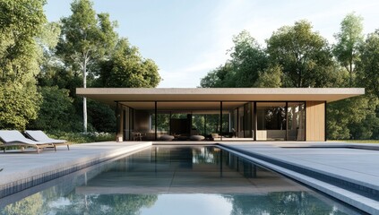 Fototapeta premium Modern house with pool in a forest setting