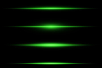 Set of green horizontal light lines. Neon light lines. Vector. EPS 10.