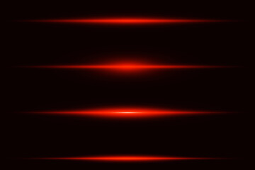 Collection of red horizontal highlights. Neon rays, horizontal light lines.Vector.EPS 10.