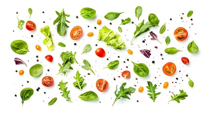 Salad ingredients isolated on white background