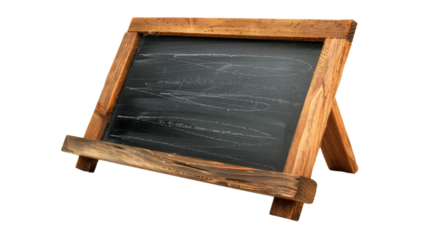 Small wooden framed chalkboard showing chalk marks on transparent background